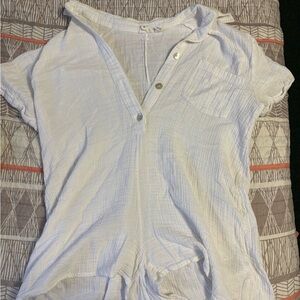 White Button-Up Short Sleeve Romper